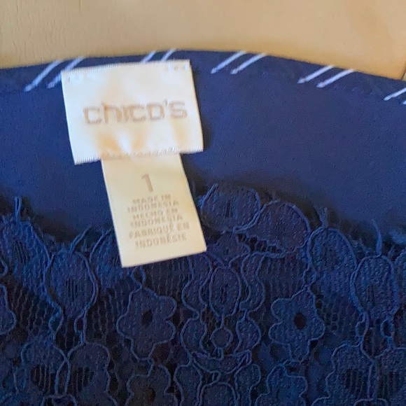 Chico’s blue and white stripe tank with ruffles. - Picture 5 of 8